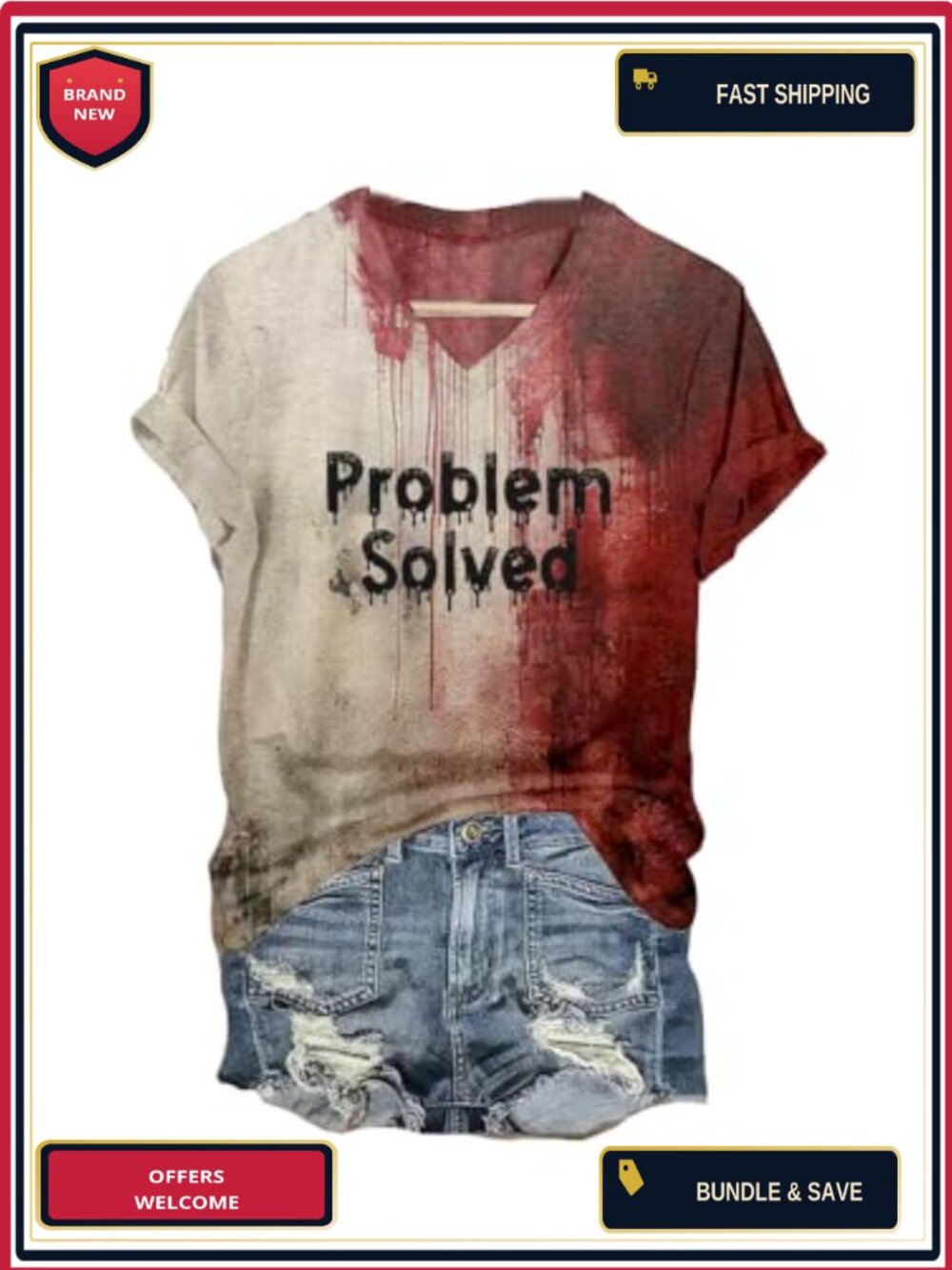 Funny I'M Fine Blood Splatter Halloween T-Shirt V-Neck Short Sleeve